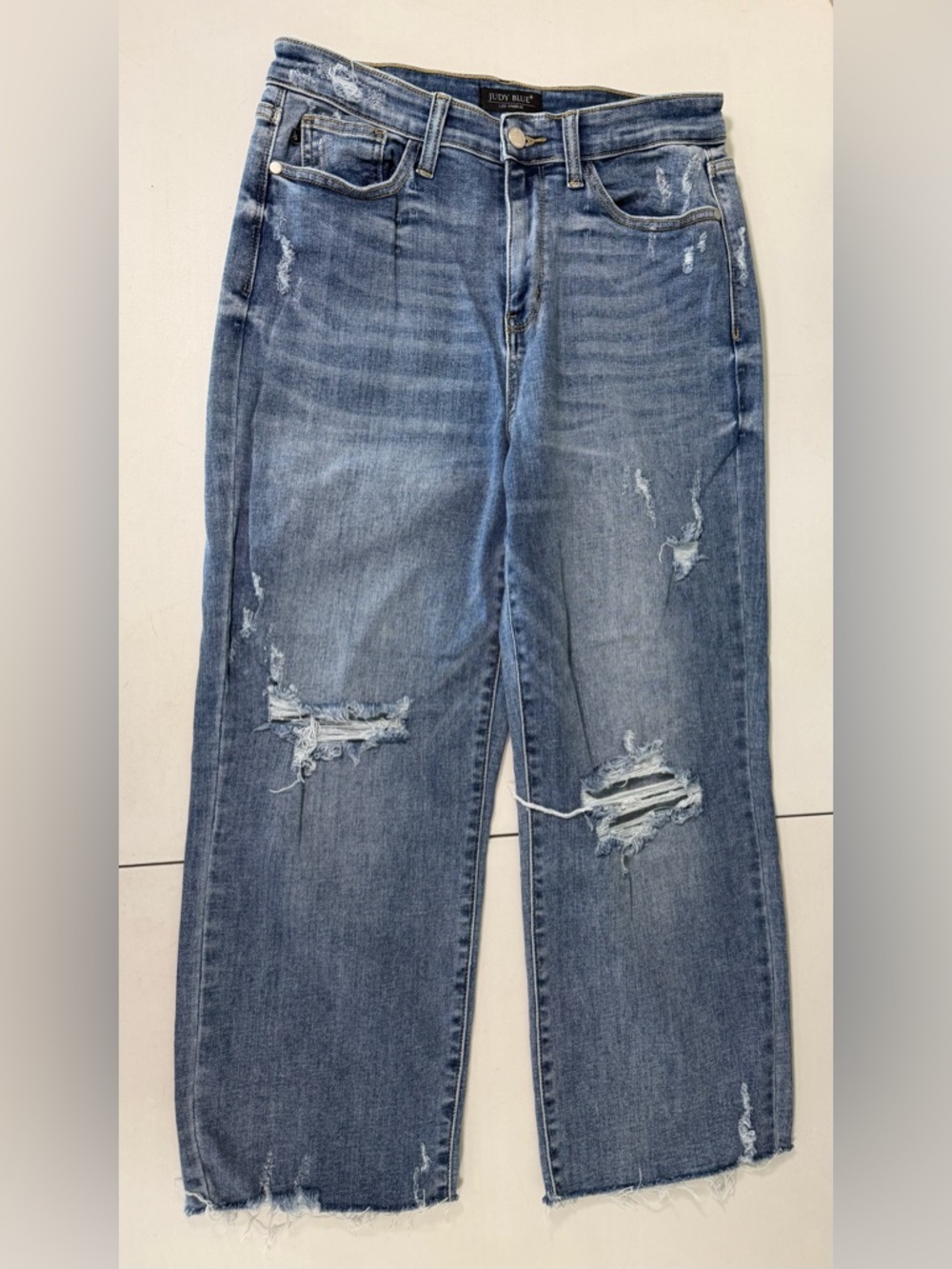 Judy Blue Jeans Womens 9/29 Distressed High Waist Wide Leg Cropped JB82256LT-CO